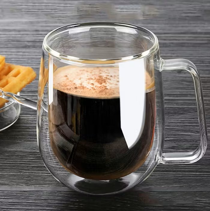 350ml Double Wall Glass Coffee Mug - Image 2