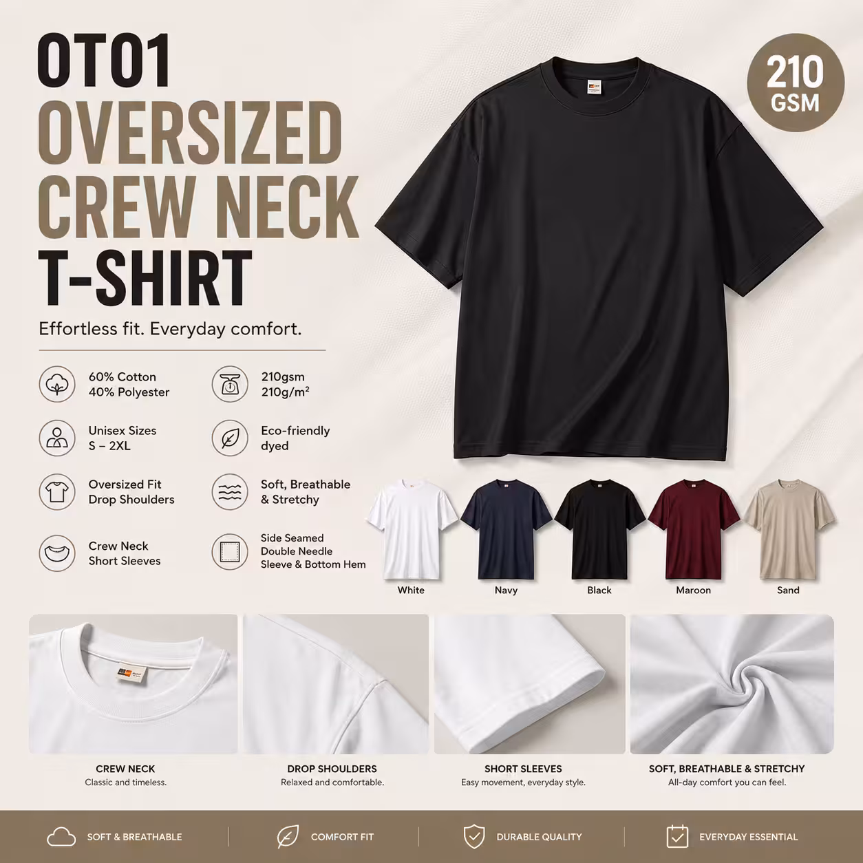 210GSM Oversized Cotton T-Shirt OT01