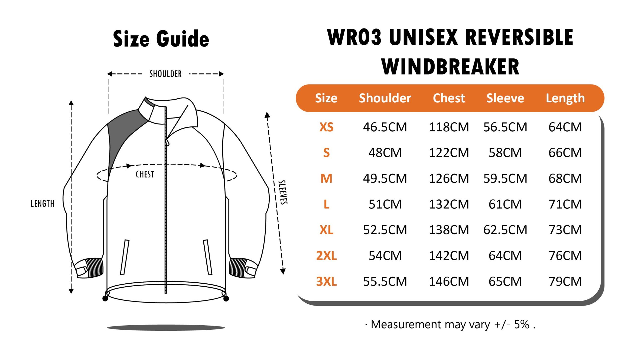 WR03 size guide
