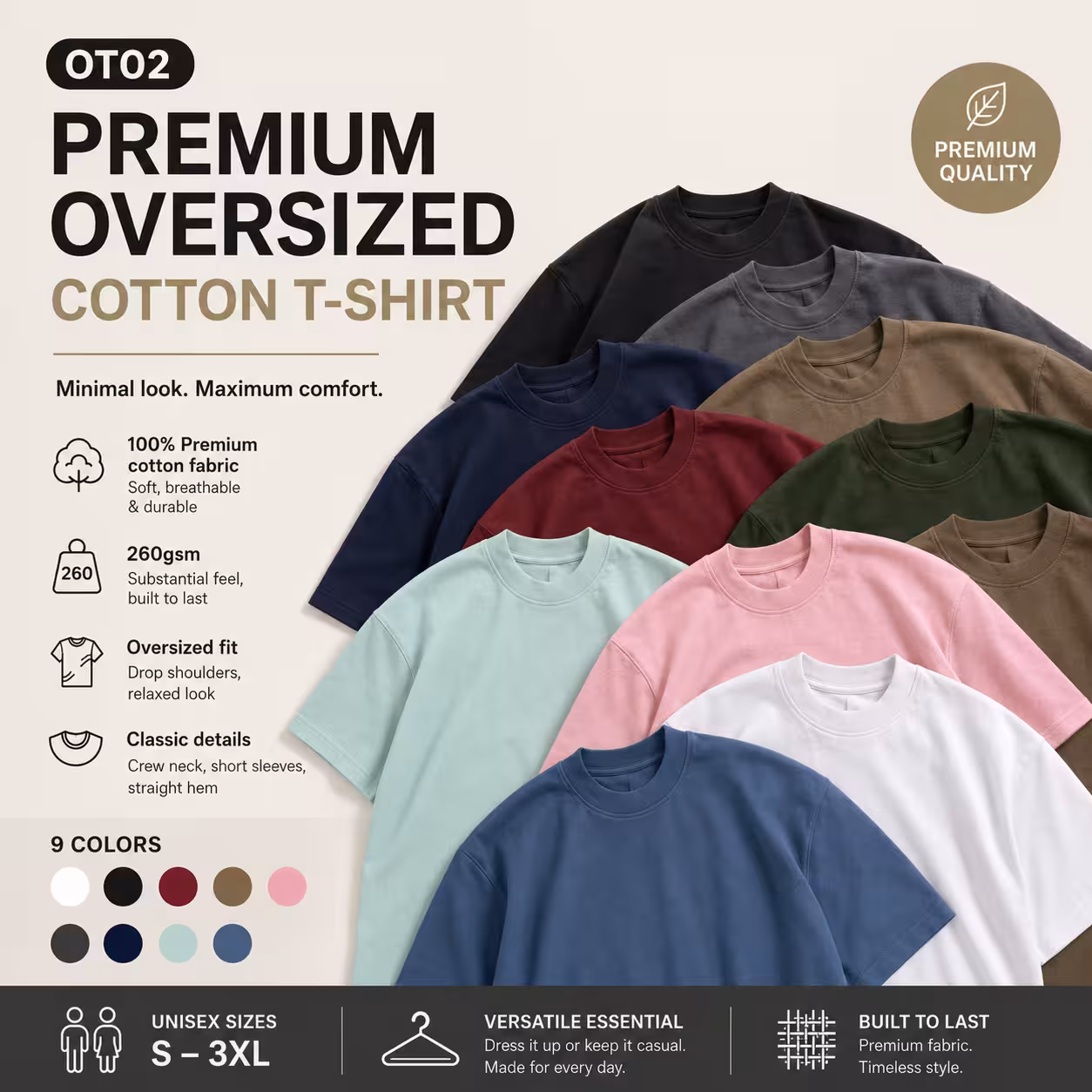 260GSM Oversized Premium Cotton T-Shirt OT02