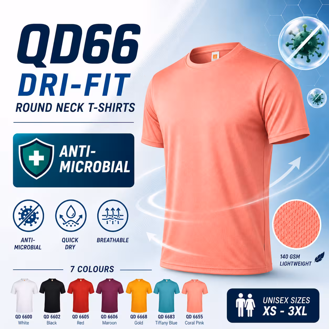 Dri-Fit Polyester Anti-Microbial Round Neck T-Shirt QD66