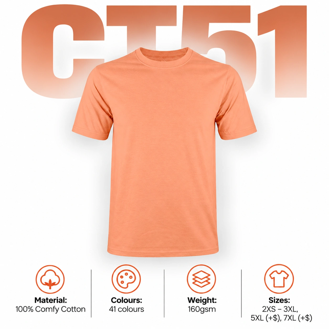 CT51 Basic Cotton Round Neck T-Shirts (160gsm)