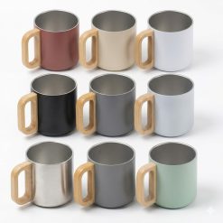 400ml Wooden Handle Stainless Steel Mug (2)