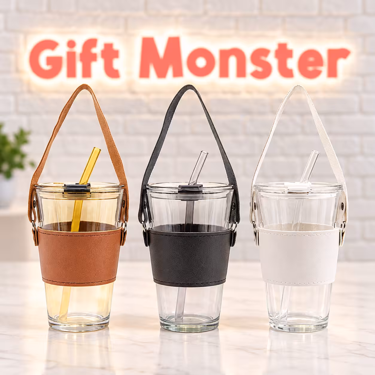 AM67 Glass Tumbler with PU Leather Sleeve (450ml)